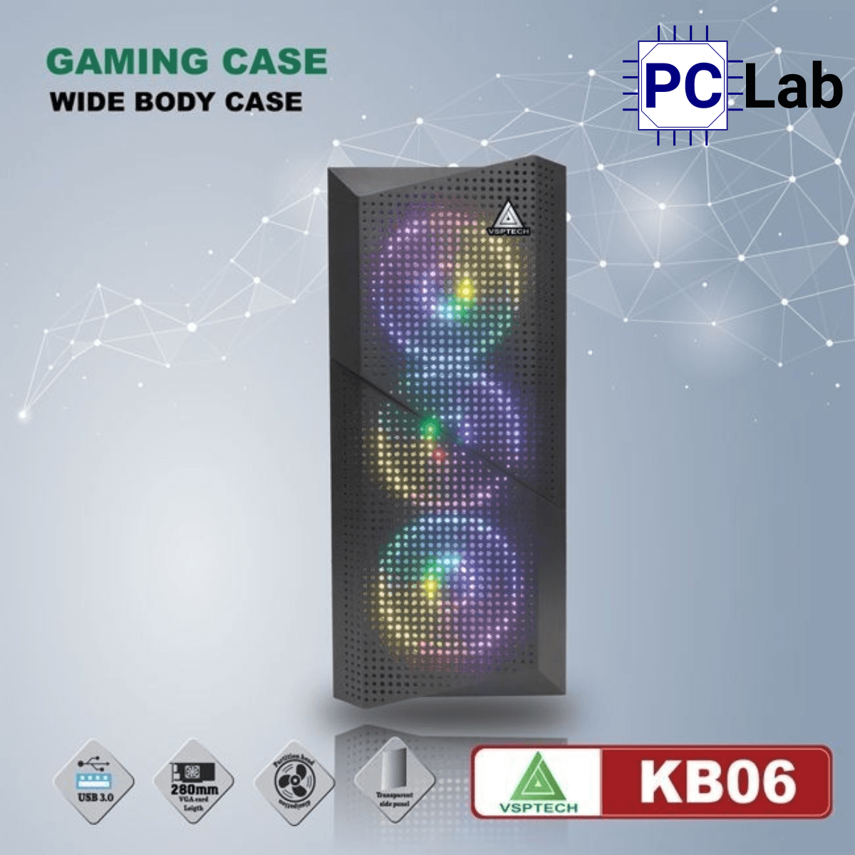 Vỏ case PC máy tính VSP KB06 (ATX, Mid Tower, Đen)