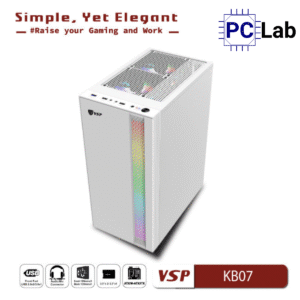 Vỏ case PC máy tính VSP KB07 (ATX, Mid Tower, Trắng/Đen)