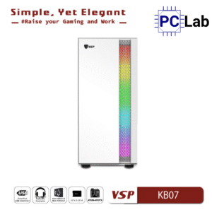 Vỏ case PC máy tính VSP KB07 (ATX, Mid Tower, Trắng/Đen)
