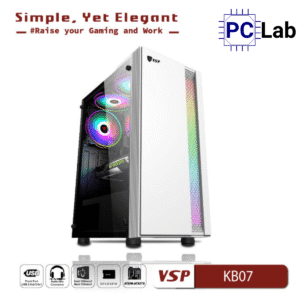 Vỏ case PC máy tính VSP KB07 (ATX, Mid Tower, Trắng/Đen)