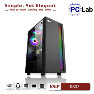 Vỏ case PC máy tính VSP KB07 (ATX, Mid Tower, Trắng/Đen)