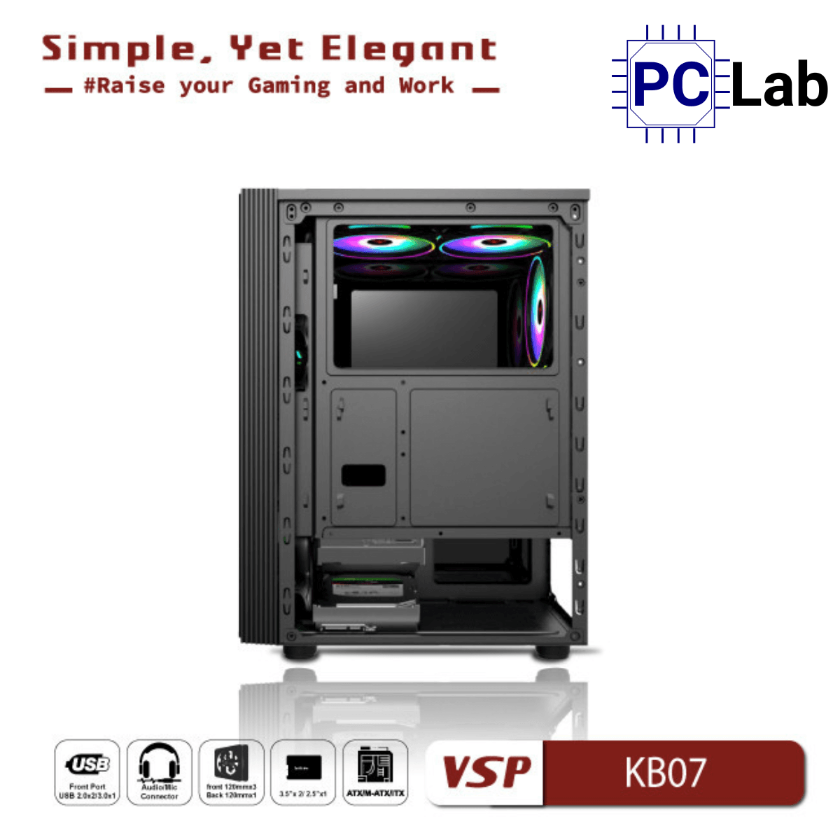 Vỏ case PC máy tính VSP KB07 (ATX, Mid Tower, Trắng/Đen)