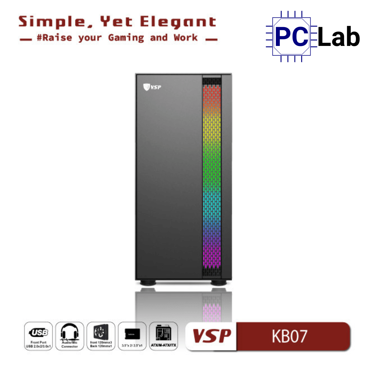 Vỏ case PC máy tính VSP KB07 (ATX, Mid Tower, Trắng/Đen)
