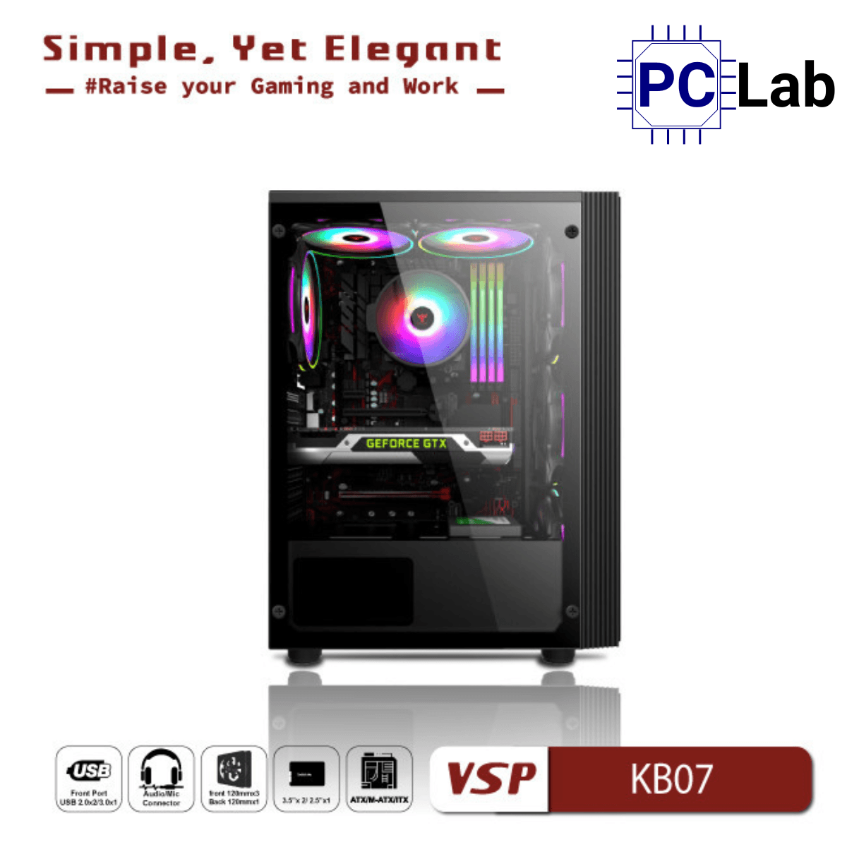 Vỏ case PC máy tính VSP KB07 (ATX, Mid Tower, Trắng/Đen)