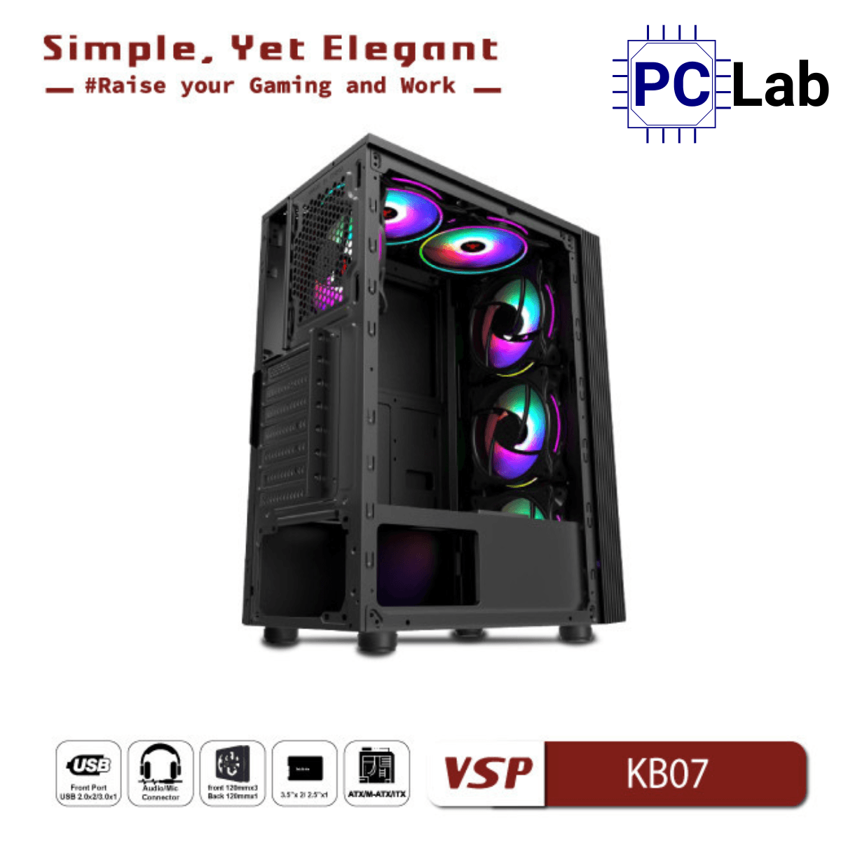 Vỏ case PC máy tính VSP KB07 (ATX, Mid Tower, Trắng/Đen)