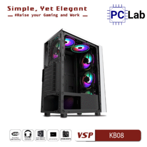 Vỏ case PC máy tính VSP KB08 (ATX, Mid Tower, Trắng/Đen)