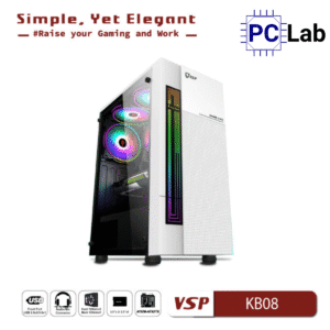 Vỏ case PC máy tính VSP KB08 (ATX, Mid Tower, Trắng/Đen)