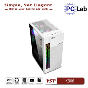 Vỏ case PC máy tính VSP KB08 (ATX, Mid Tower, Trắng/Đen)