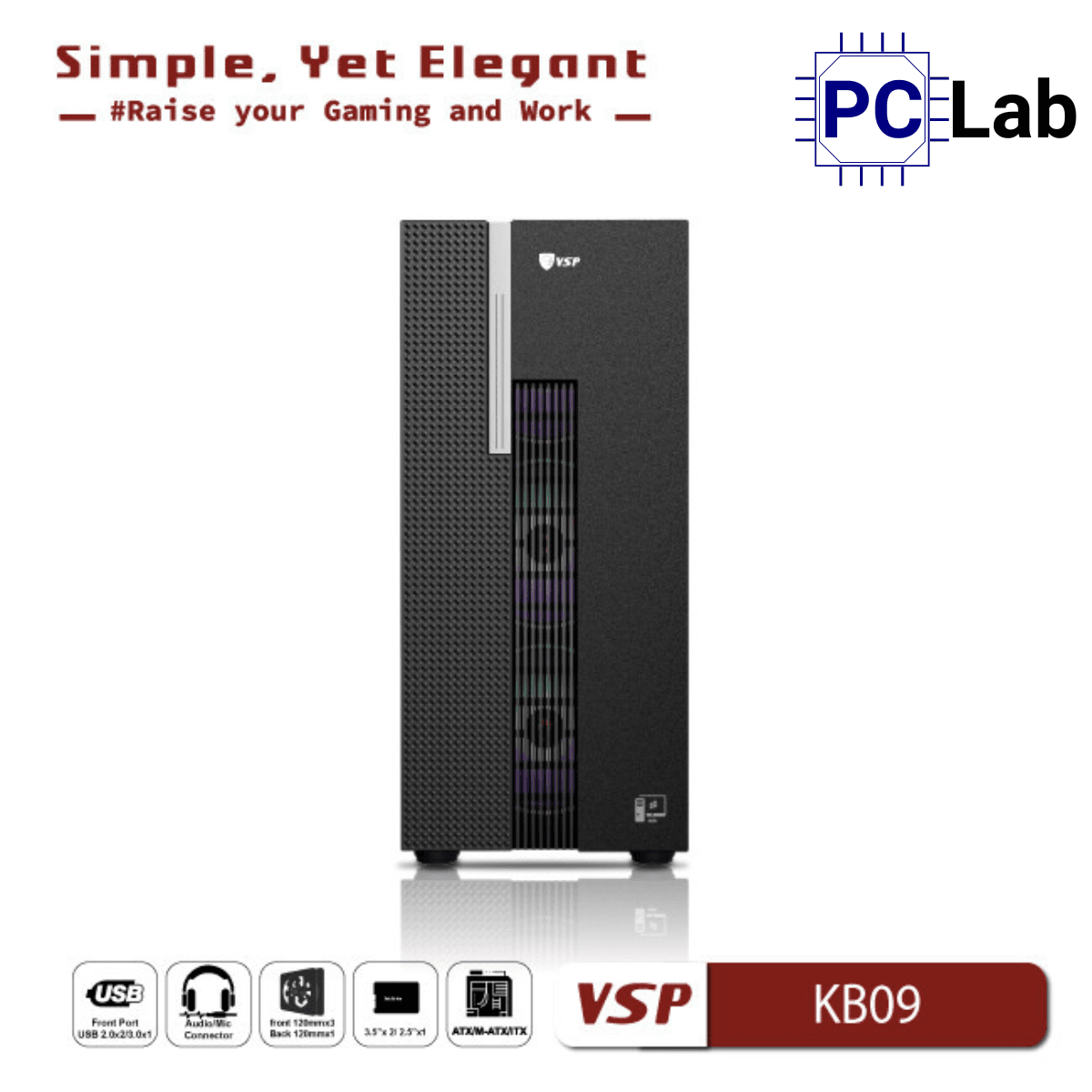 Vỏ case PC máy tính VSP KB09 (ATX, Mid Tower, Trắng/Đen)