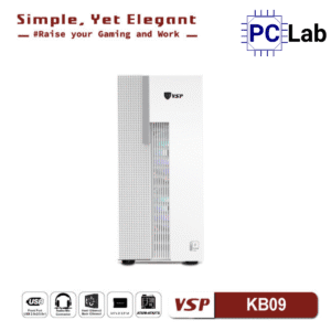 Vỏ case PC máy tính VSP KB09 (ATX, Mid Tower, Trắng/Đen)
