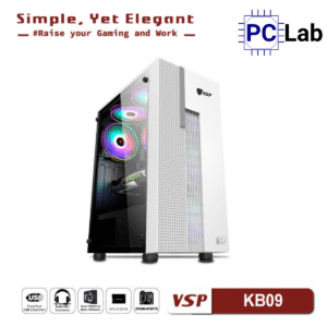 Vỏ case PC máy tính VSP KB09 (ATX, Mid Tower, Trắng/Đen)