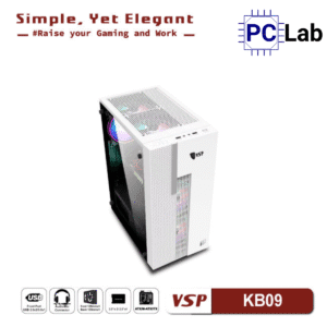 Vỏ case PC máy tính VSP KB09 (ATX, Mid Tower, Trắng/Đen)