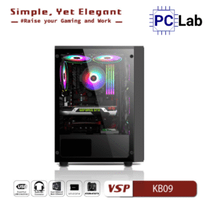 Vỏ case PC máy tính VSP KB09 (ATX, Mid Tower, Trắng/Đen)