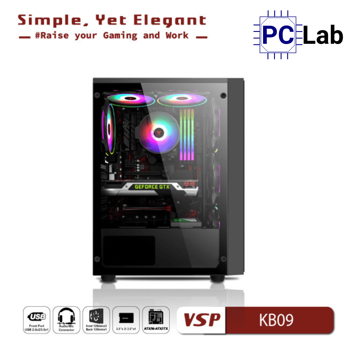 Vỏ case PC máy tính VSP KB09 (ATX, Mid Tower, Trắng/Đen)