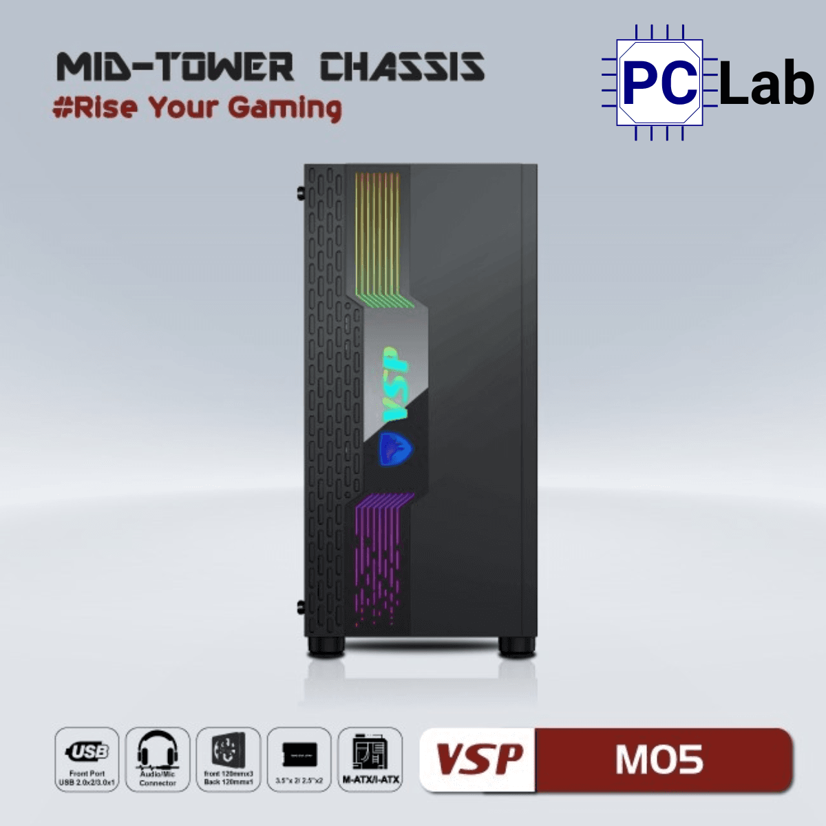 Vỏ case PC máy tính VSP M05 (M-ATX, Mid Tower, Đen)