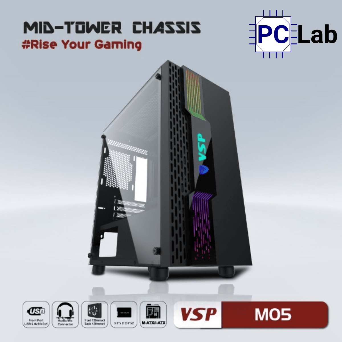 Vỏ case PC máy tính VSP M05 (M-ATX, Mid Tower, Đen)