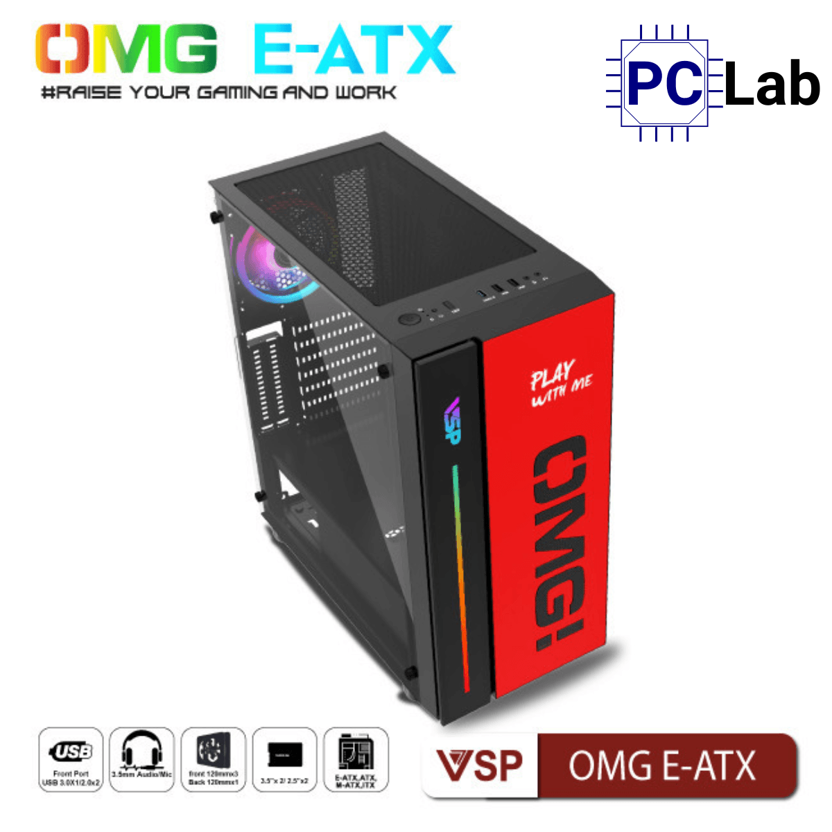 Vỏ case PC máy tính VSP OMG E-ATX (E-ATX, Full Tower, Đỏ)