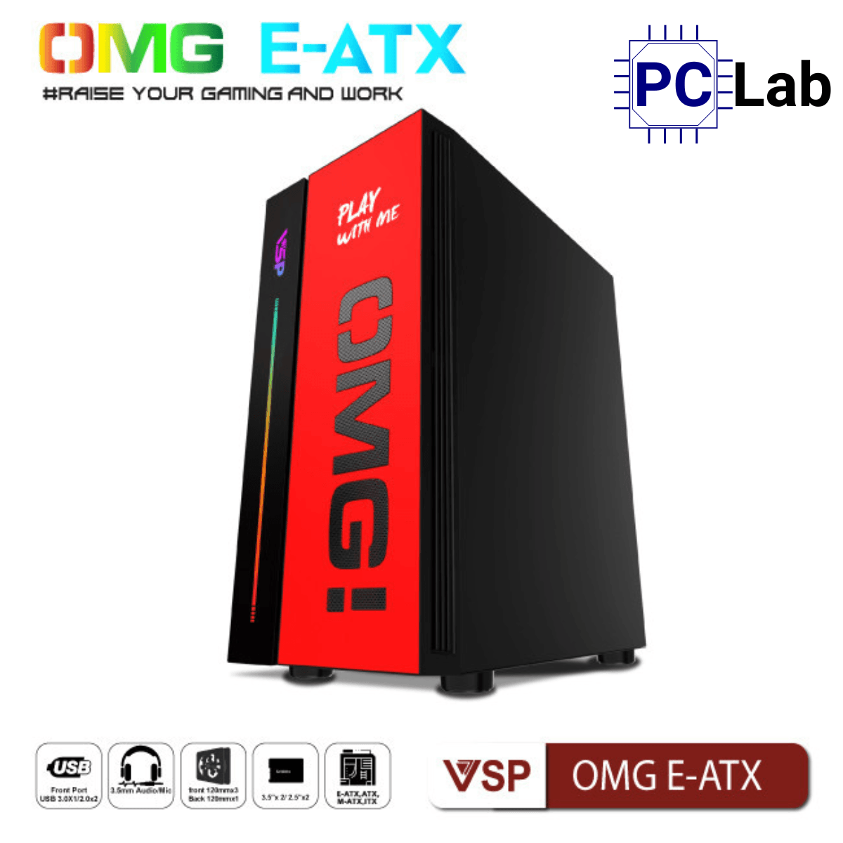 Vỏ case PC máy tính VSP OMG E-ATX (E-ATX, Full Tower, Đỏ)