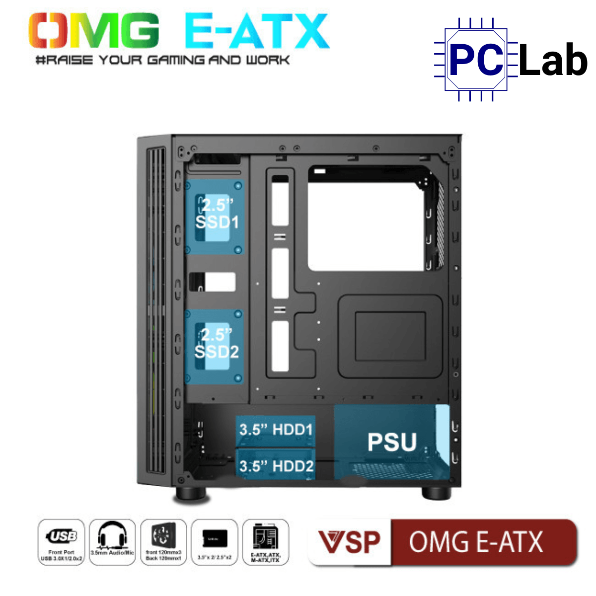 Vỏ case PC máy tính VSP OMG E-ATX (E-ATX, Full Tower, Đỏ)