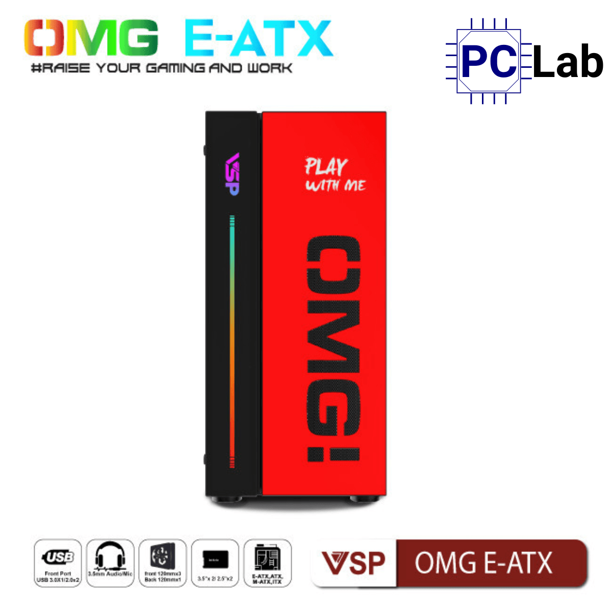 Vỏ case PC máy tính VSP OMG E-ATX (E-ATX, Full Tower, Đỏ)