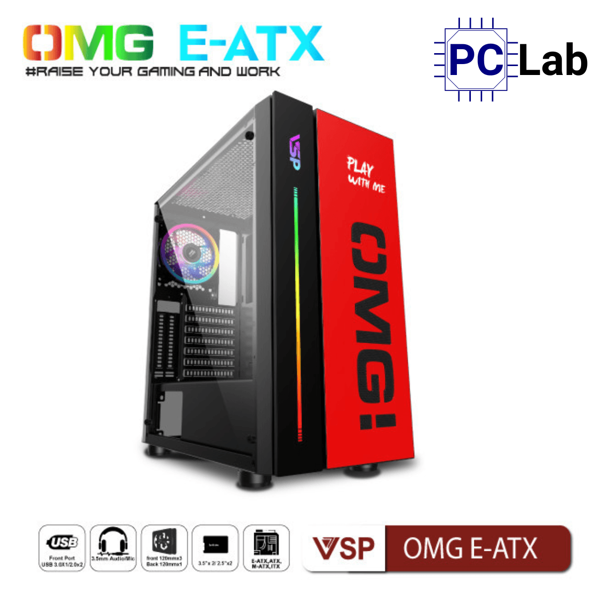 Vỏ case PC máy tính VSP OMG E-ATX (E-ATX, Full Tower, Đỏ)