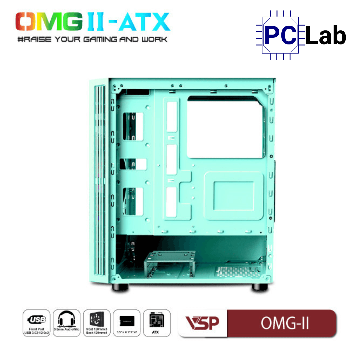Vỏ case PC máy tính VSP OMG-II ATX (ATX, Mid Tower, Hồng/Xanh/Đen)