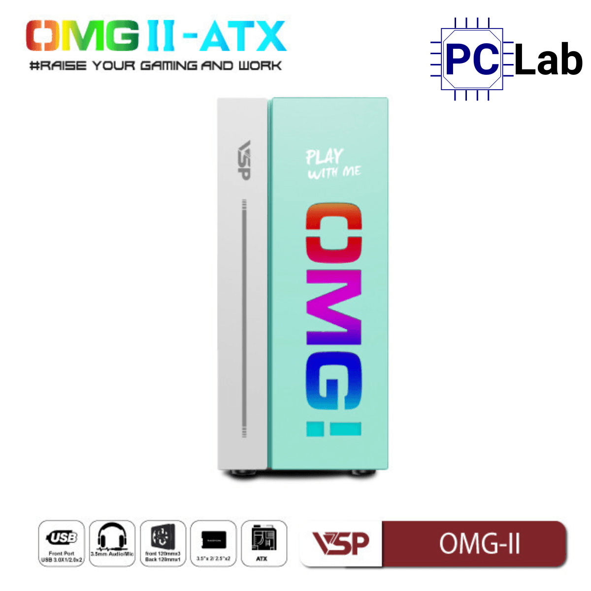 Vỏ case PC máy tính VSP OMG-II ATX (ATX, Mid Tower, Hồng/Xanh/Đen)