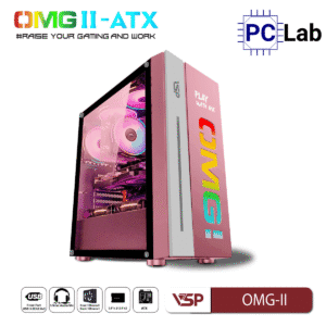 Vỏ case PC máy tính VSP OMG-II ATX (ATX, Mid Tower, Hồng/Xanh/Đen)