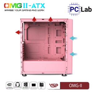 Vỏ case PC máy tính VSP OMG-II ATX (ATX, Mid Tower, Hồng/Xanh/Đen)