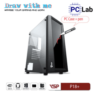 Vỏ case PC máy tính VSP P18+ (ATX, Mid Tower, Trắng/Đen)