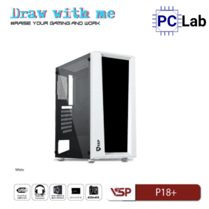 Vỏ case PC máy tính VSP P18+ (ATX, Mid Tower, Trắng/Đen)