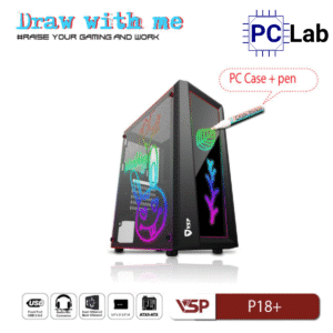 Vỏ case PC máy tính VSP P18+ (ATX, Mid Tower, Trắng/Đen)