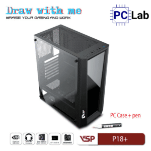 Vỏ case PC máy tính VSP P18+ (ATX, Mid Tower, Trắng/Đen)