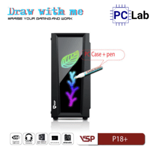 Vỏ case PC máy tính VSP P18+ (ATX, Mid Tower, Trắng/Đen)