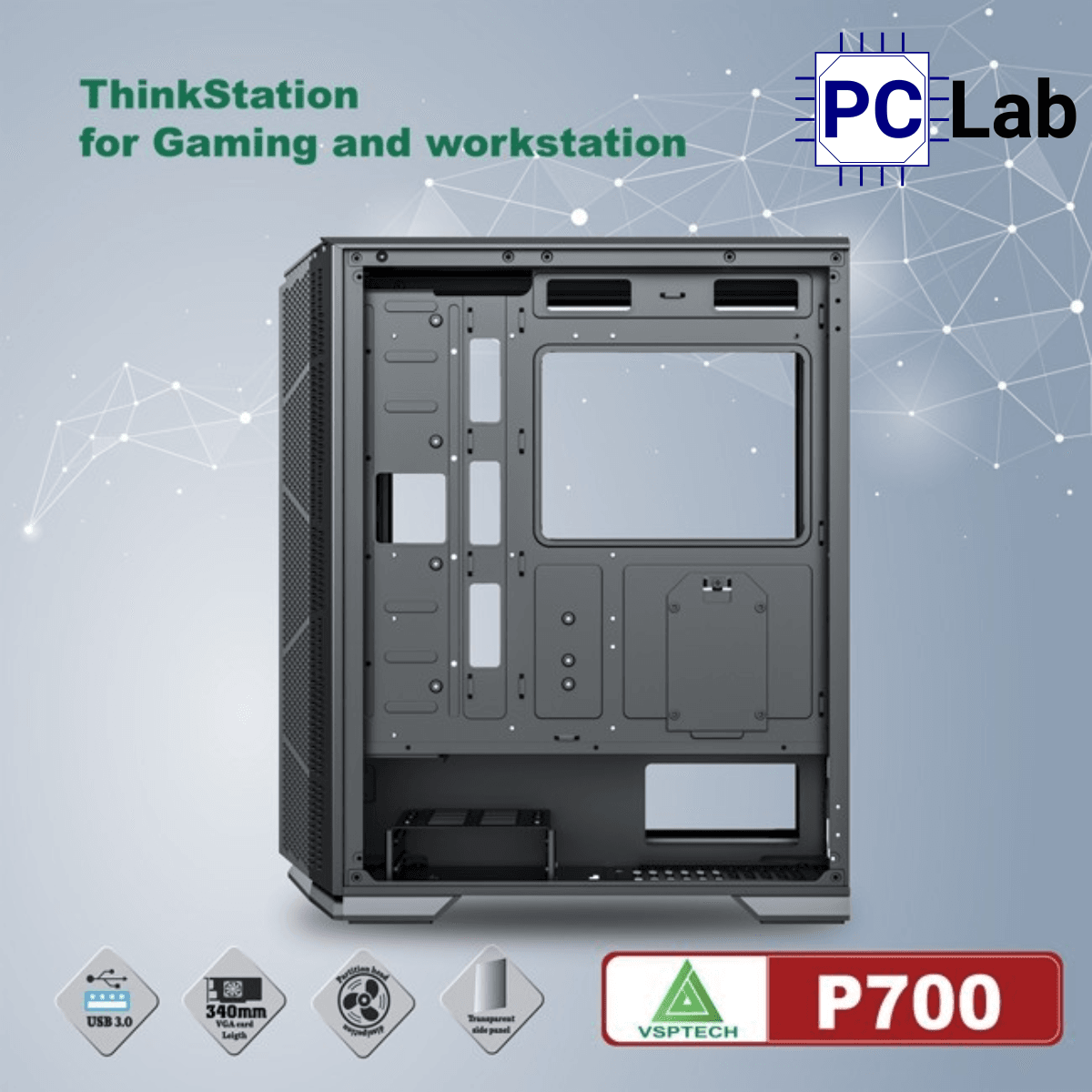 Vỏ case PC máy tính VSP P700 (E-ATX, Full Tower, Đen)