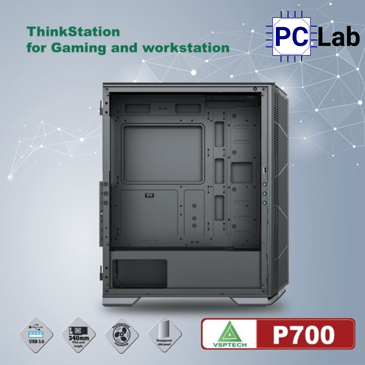 Vỏ case PC máy tính VSP P700 (E-ATX, Full Tower, Đen)