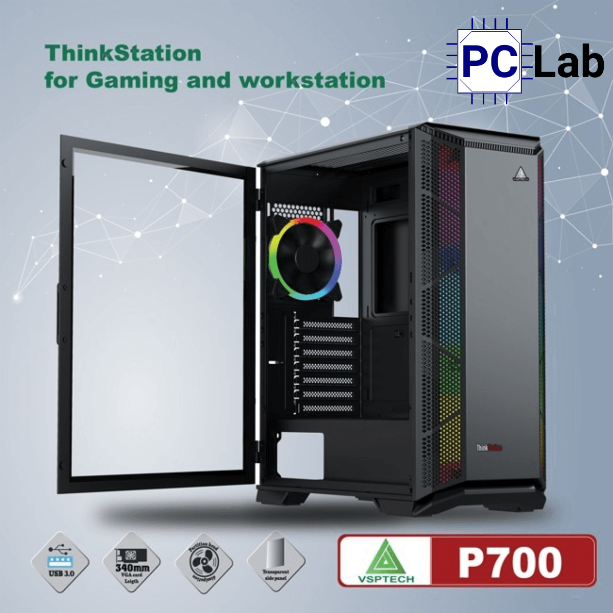 Vỏ case PC máy tính VSP P700 (E-ATX, Full Tower, Đen)