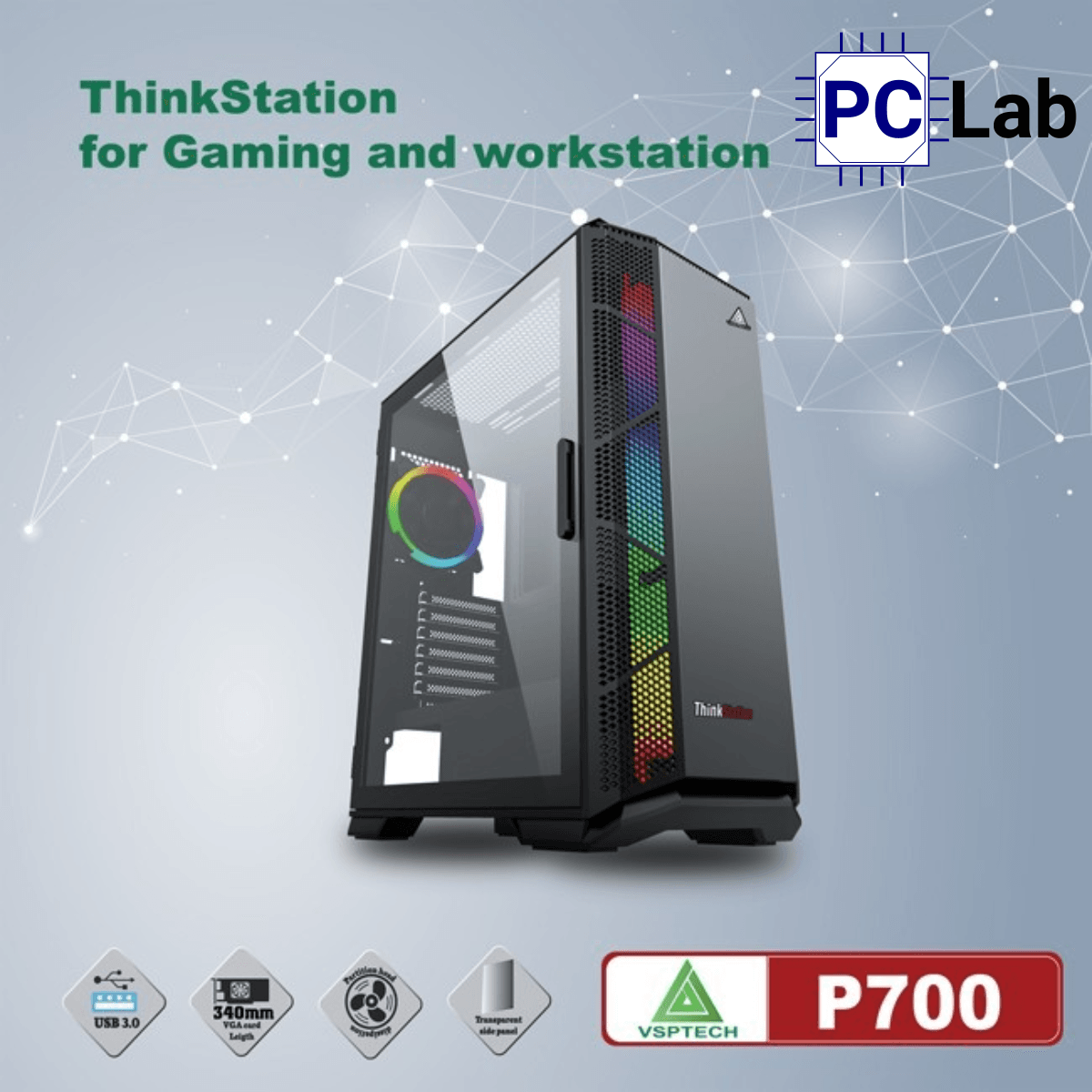 Vỏ case PC máy tính VSP P700 (E-ATX, Full Tower, Đen)