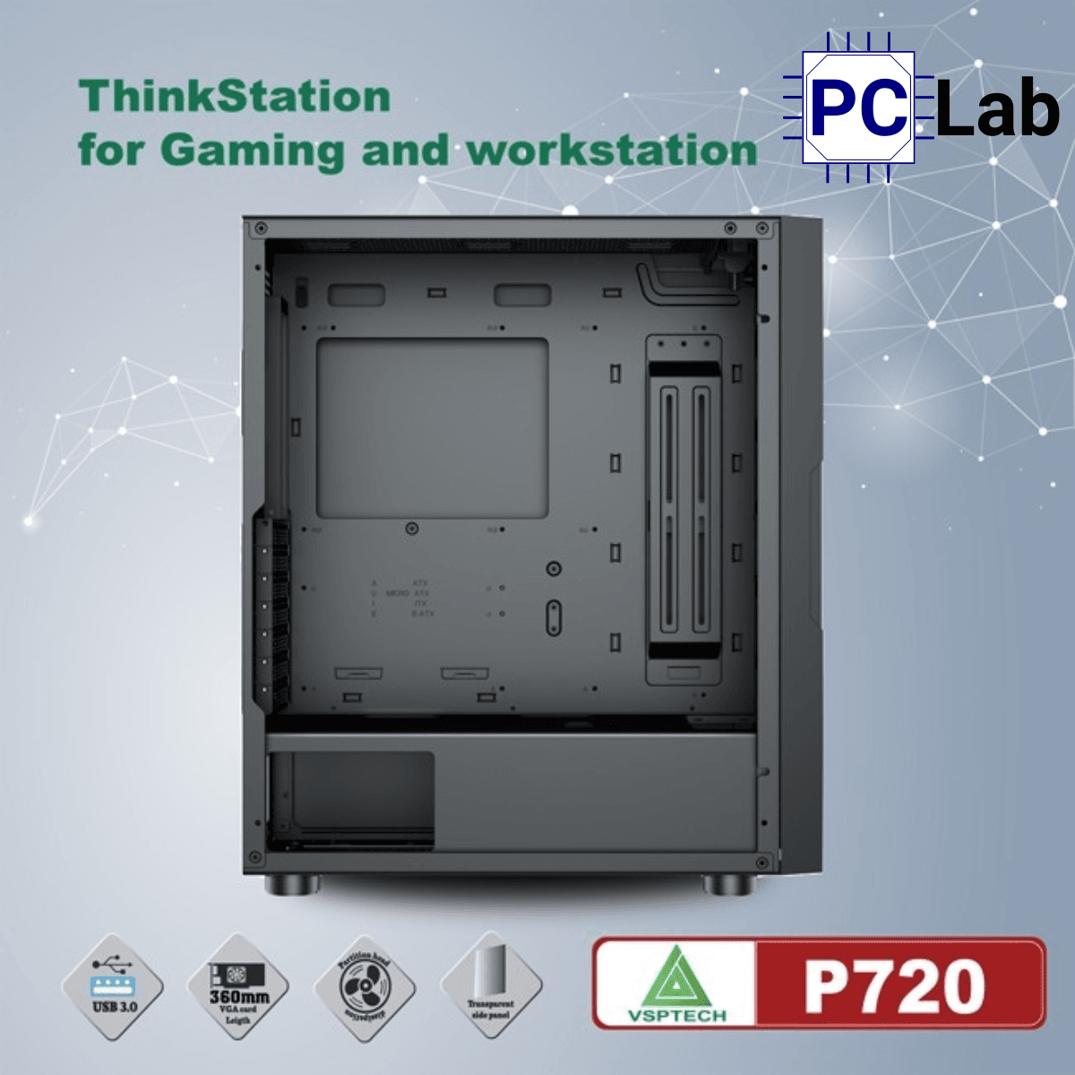 Vỏ case PC máy tính VSP P720 (E-ATX, Full Tower, Đen)