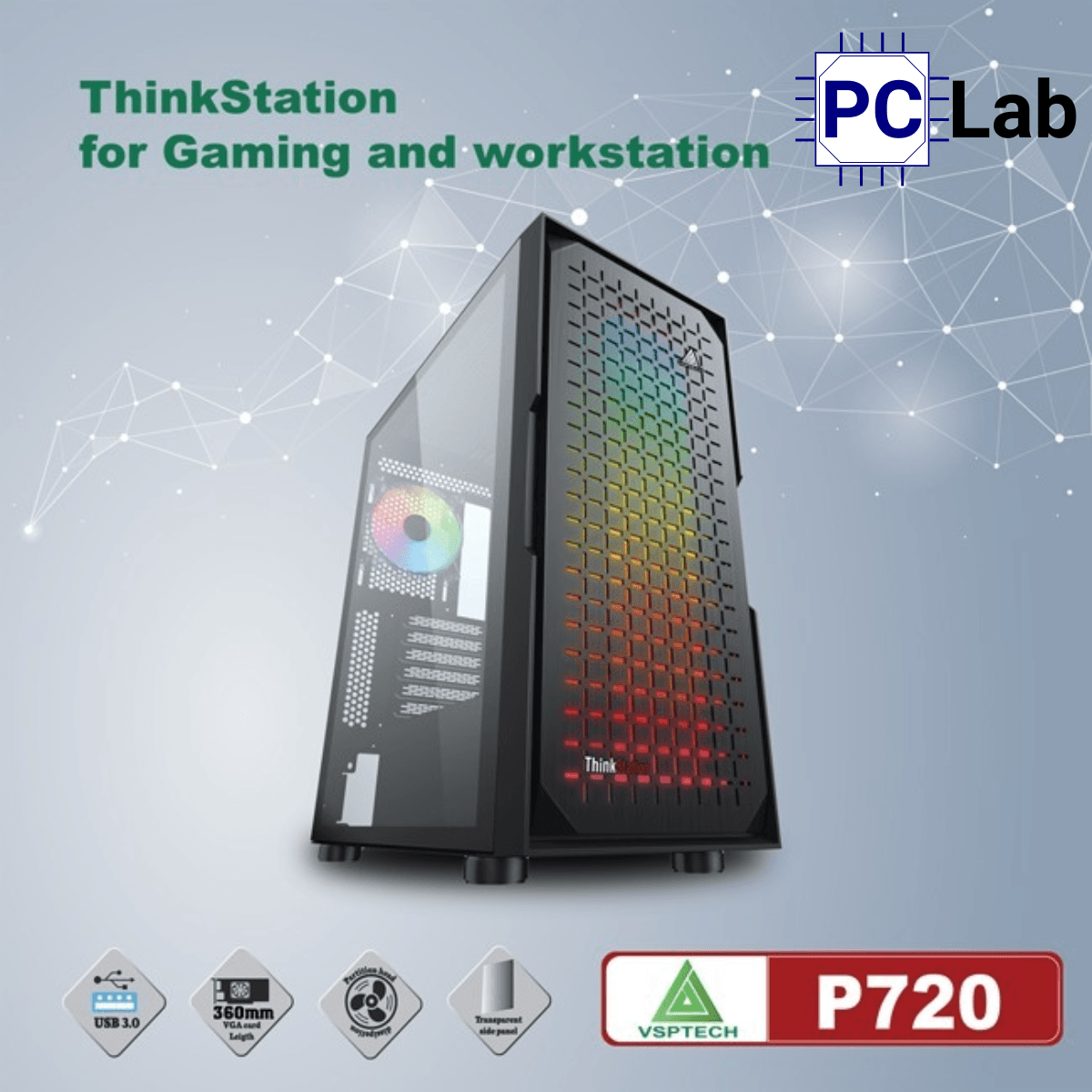 Vỏ case PC máy tính VSP P720 (E-ATX, Full Tower, Đen)