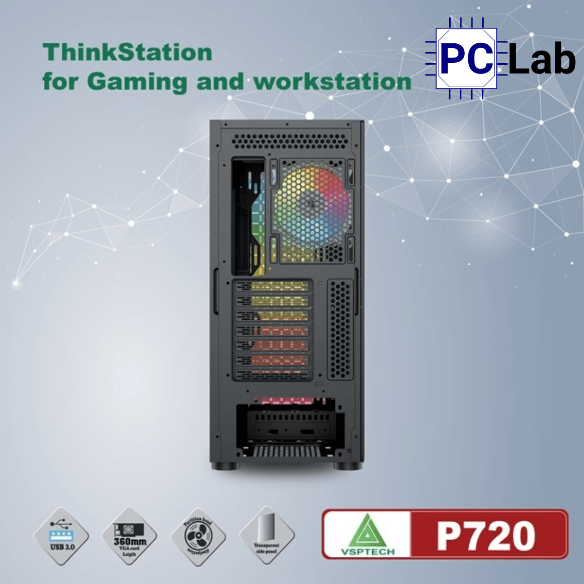 Vỏ case PC máy tính VSP P720 (E-ATX, Full Tower, Đen)