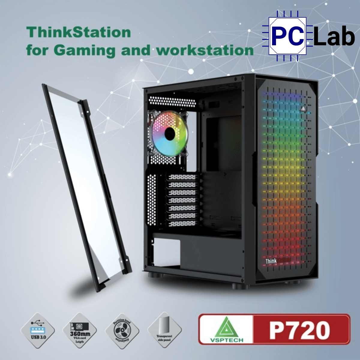 Vỏ case PC máy tính VSP P720 (E-ATX, Full Tower, Đen)