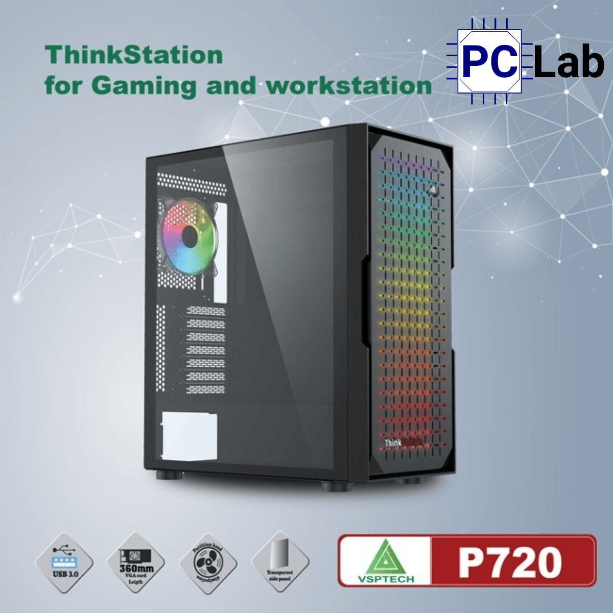 Vỏ case PC máy tính VSP P720 (E-ATX, Full Tower, Đen)