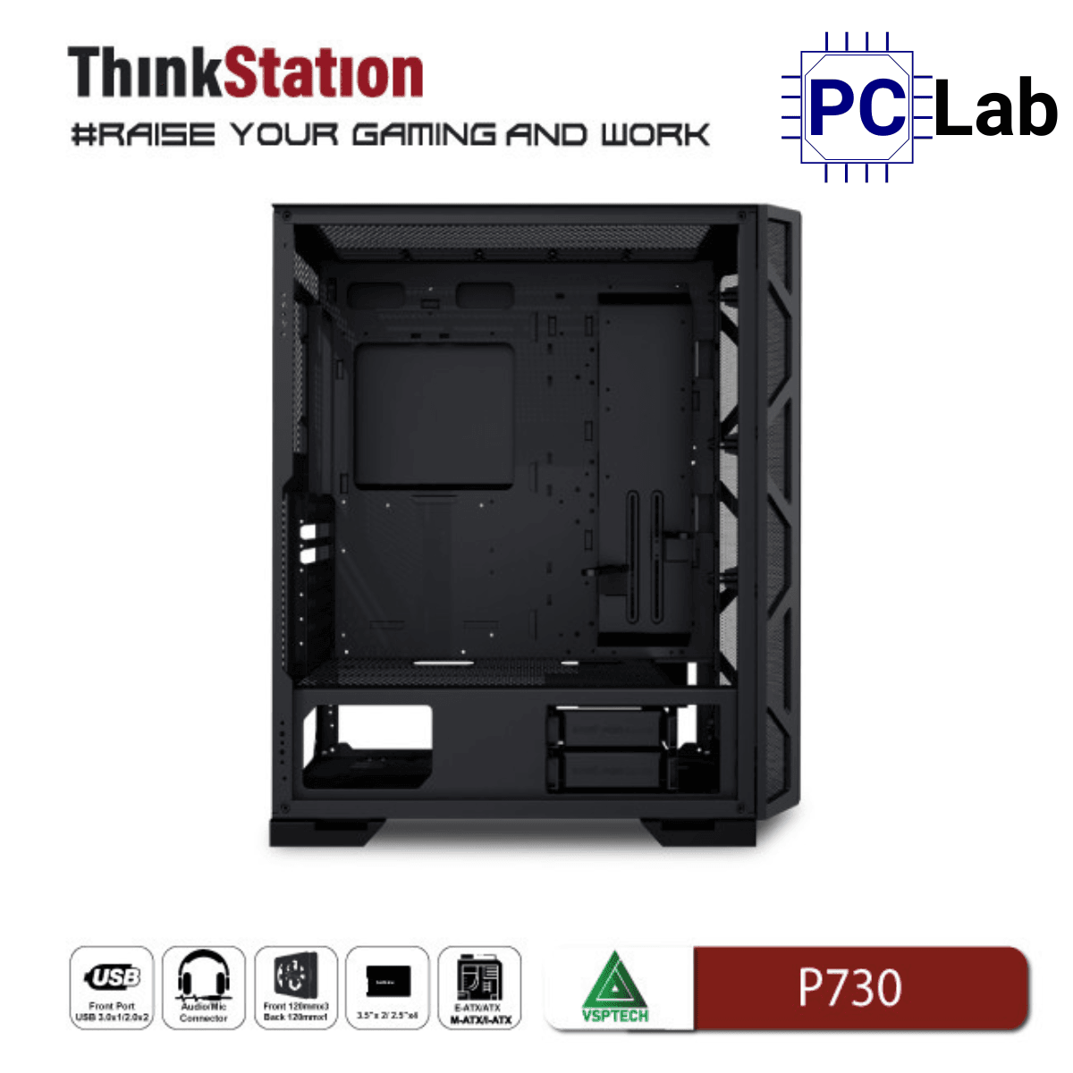 Vỏ case PC máy tính VSP P730 (E-ATX, Full Tower, Đen)
