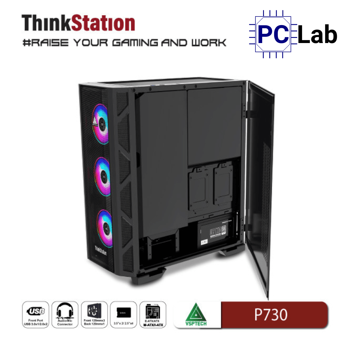 Vỏ case PC máy tính VSP P730 (E-ATX, Full Tower, Đen)