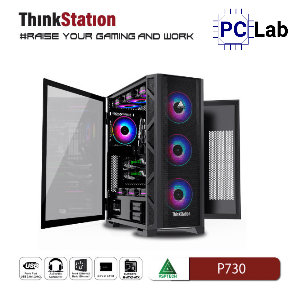 Vỏ case PC máy tính VSP P730 (E-ATX, Full Tower, Đen)