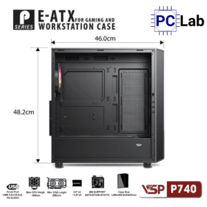 Vỏ case PC máy tính VSP P740 (E-ATX, Full Tower, Đen)