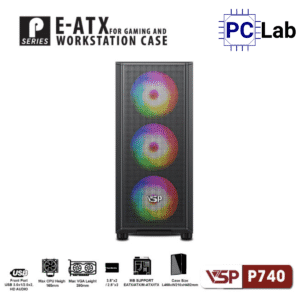 Vỏ case PC máy tính VSP P740 (E-ATX, Full Tower, Đen)