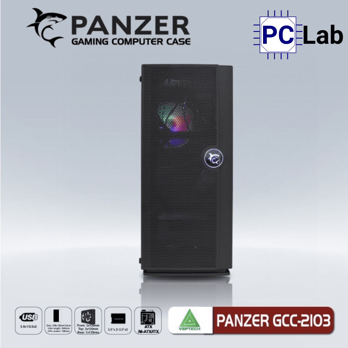 Vỏ case PC máy tính VSP Panzer GCC-2103 (ATX, Mid Tower, Đen)