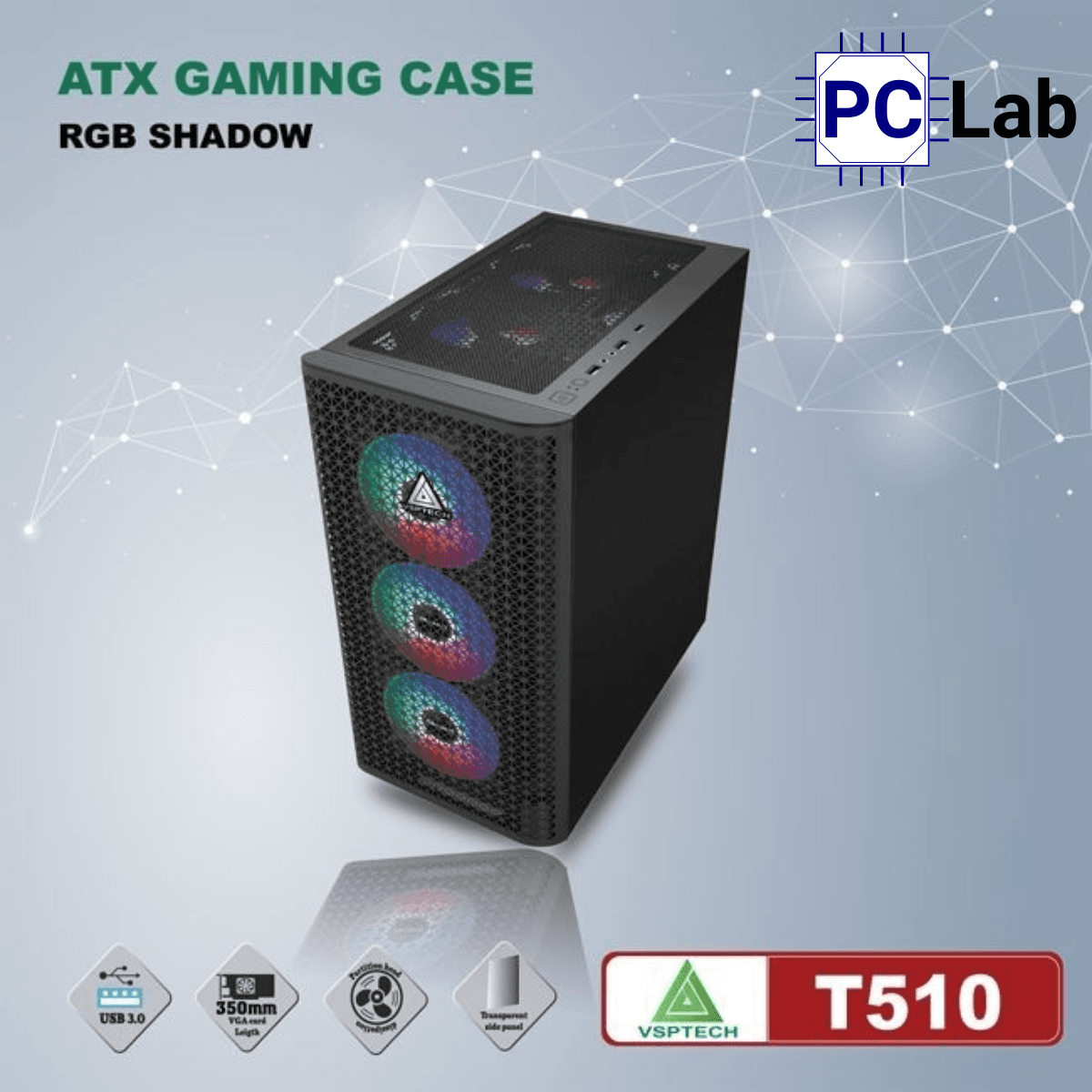 Vỏ case PC máy tính VSP T510 (ATX, Mid Tower, Đen/Hồng)